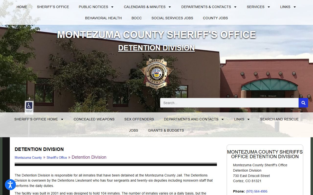 Montezuma County Jail detention division inmate custody information