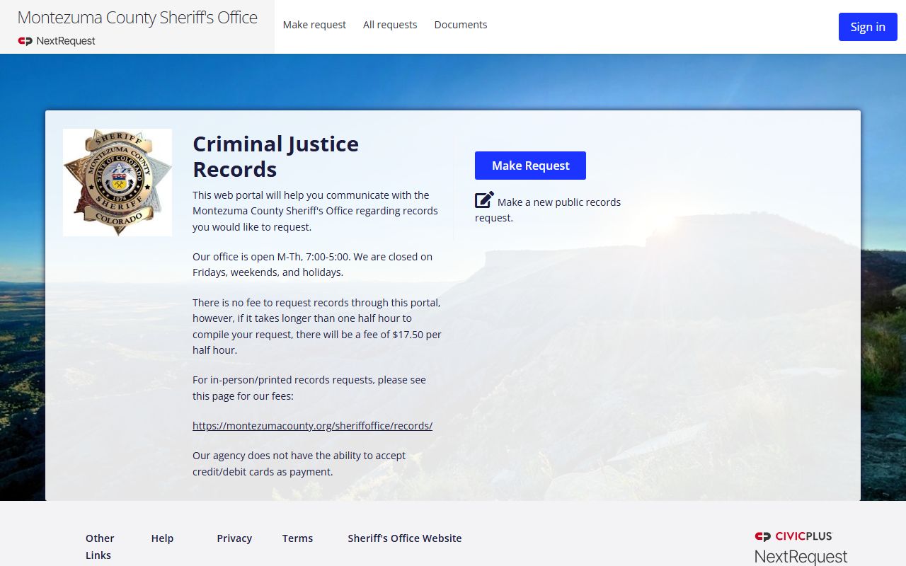 Montezuma County booking photo NextRequest records portal